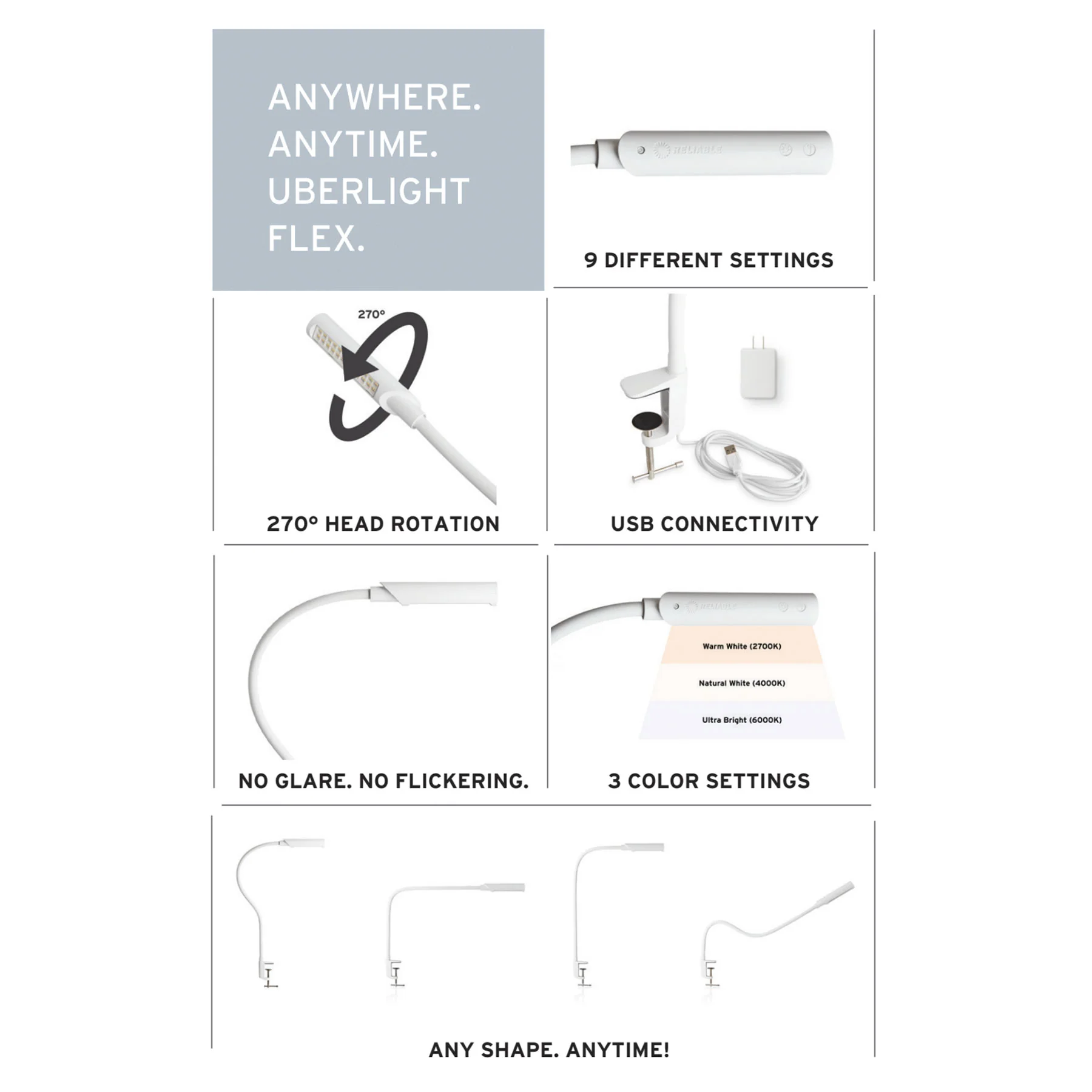 Reliable Corp.: UberLight Flex Turntable Task Lamp - White / Clamp Model - Image 5