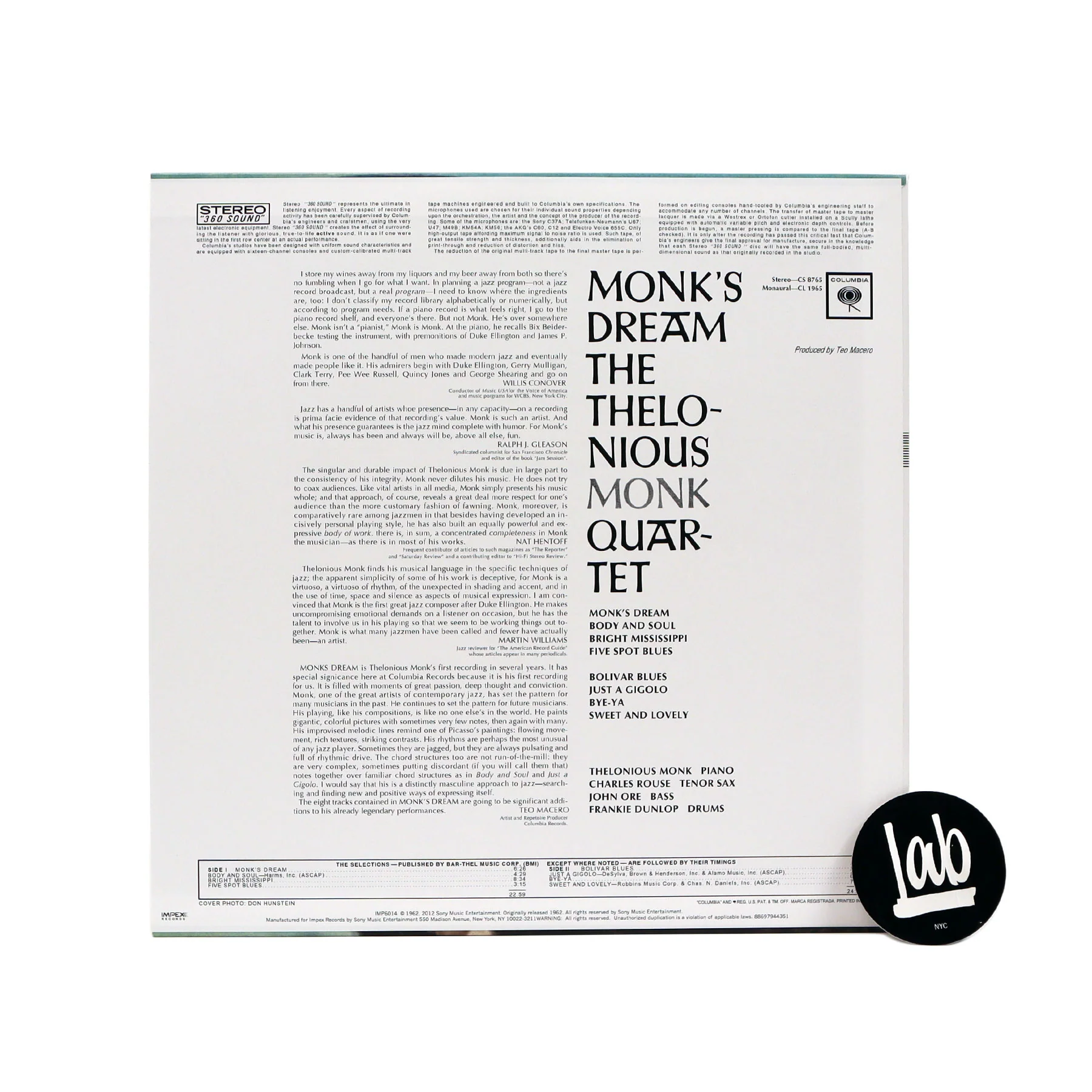 Thelonious Monk: Monk's Dream (Impex 180g) Vinyl LP - Image 2