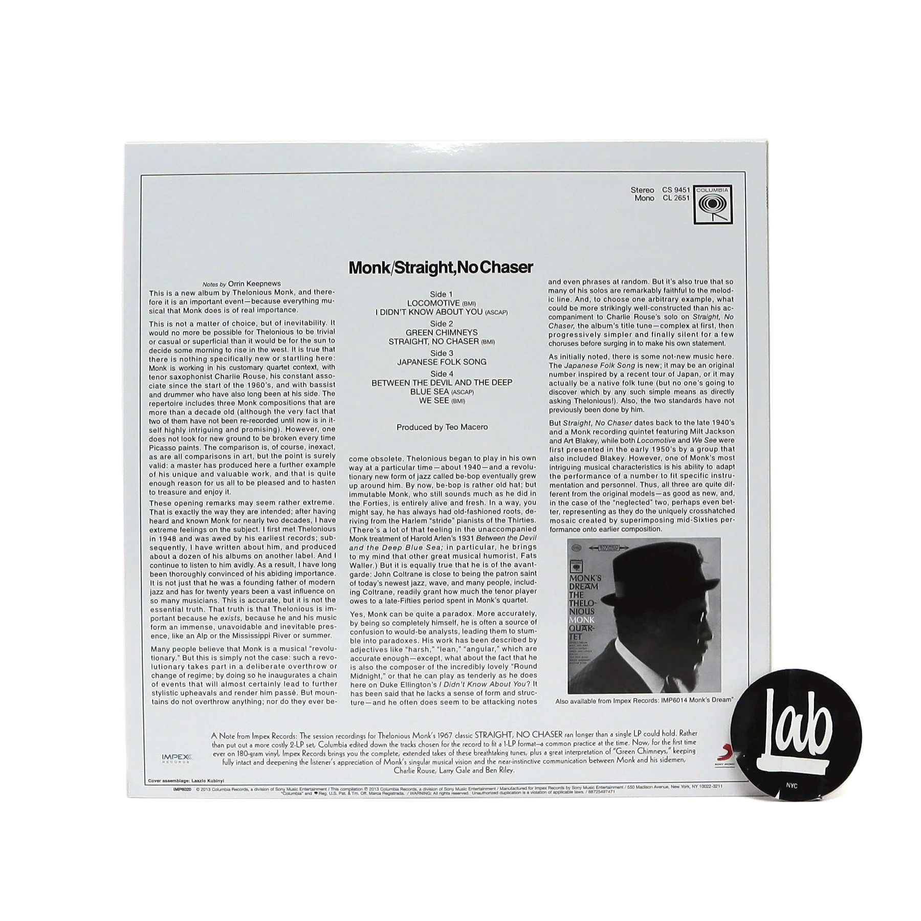 Thelonious Monk: Straight, No Chaser (Impex 180g) Vinyl 2LP - Image 3